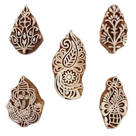 Set of 5 Piece New Mix Wooden Printing Blocks